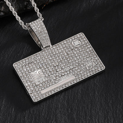 European and American hip hop full diamond domineering hang tag pendant necklace men's trend personality street wear Cuban chain necklace