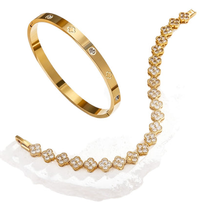 Cross-border stainless steel 18k gold gold heart bracelet for women, light luxury, niche, high-end four-leaf clover bracelet set