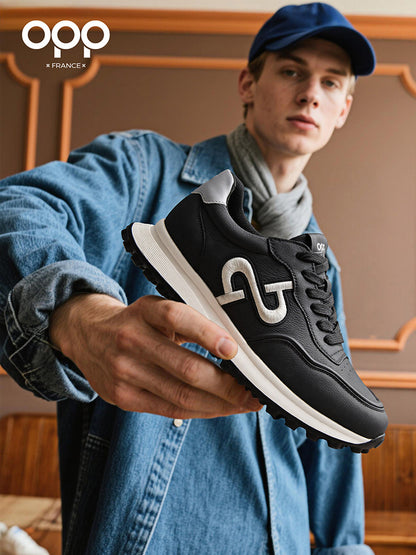 OPP men's shoes spring versatile leather Forrest Gump shoes 2026 new top-layer cowhide outdoor sports running casual shoes