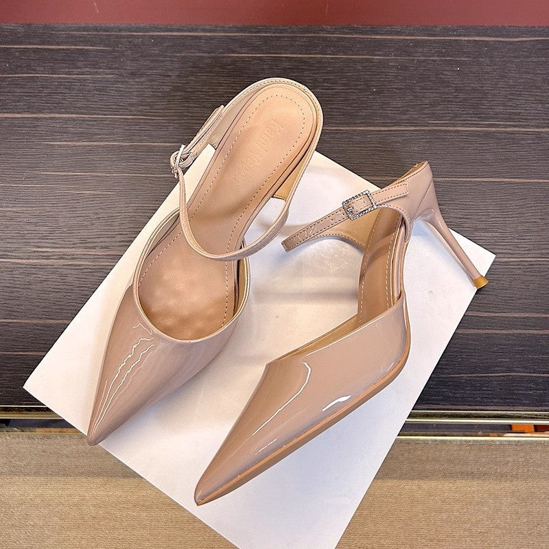 2026 autumn new pointed diamond belt high heels with stiletto heels female royal sister temperament wear sexy toe toe cool half slippers