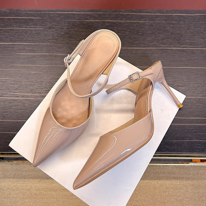 2026 autumn new pointed diamond belt high heels with stiletto heels female royal sister temperament wear sexy toe toe cool half slippers