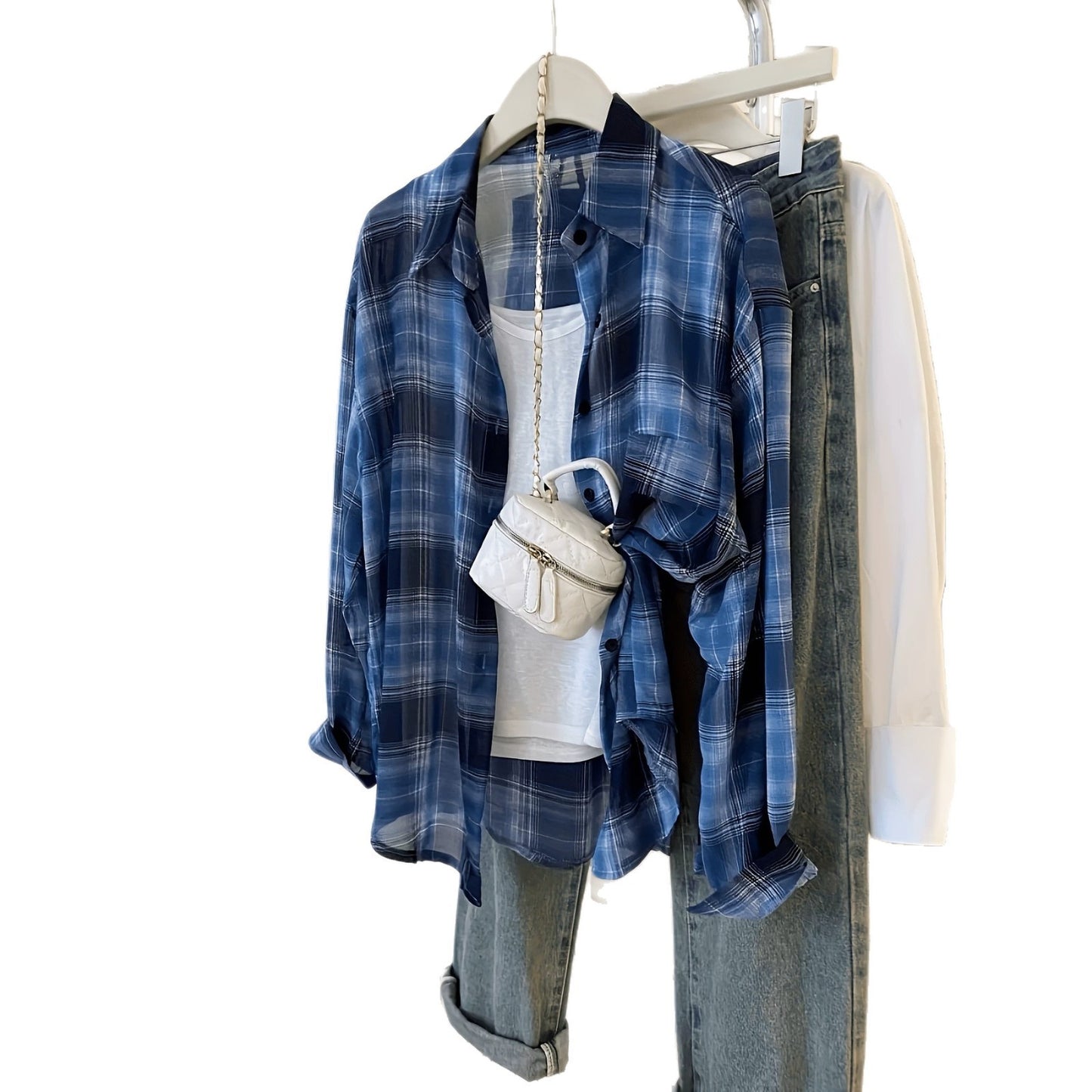 Cross-border European and American chiffon plaid sun-protective shirt for women, new summer fashionable versatile thin jacket, casual loose