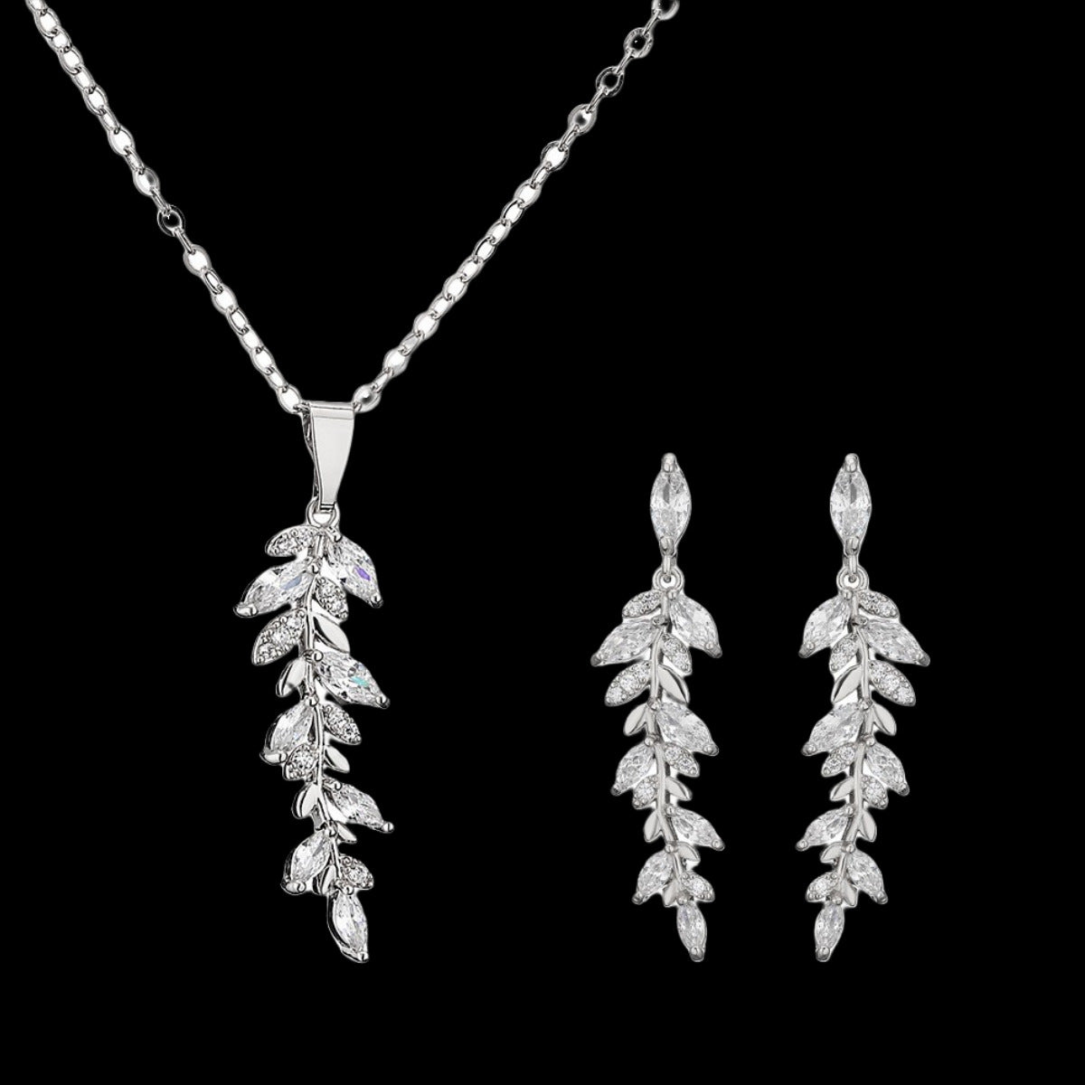 RAKOL Korean fashion creative wheat earring necklace girl's fresh temperament micro-inlaid zircon jewelry two-piece set
