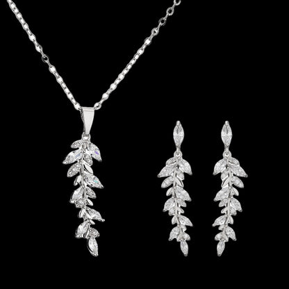 RAKOL Korean fashion creative wheat earring necklace girl's fresh temperament micro-inlaid zircon jewelry two-piece set