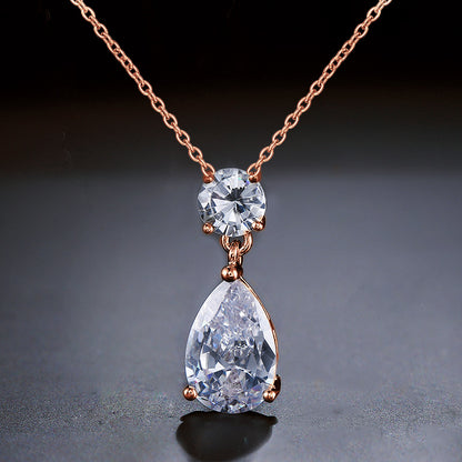 Cross-border hot double waterdrop zircon necklace, light luxury niche gold light luxury pendant, accessory, high-end accessory for women