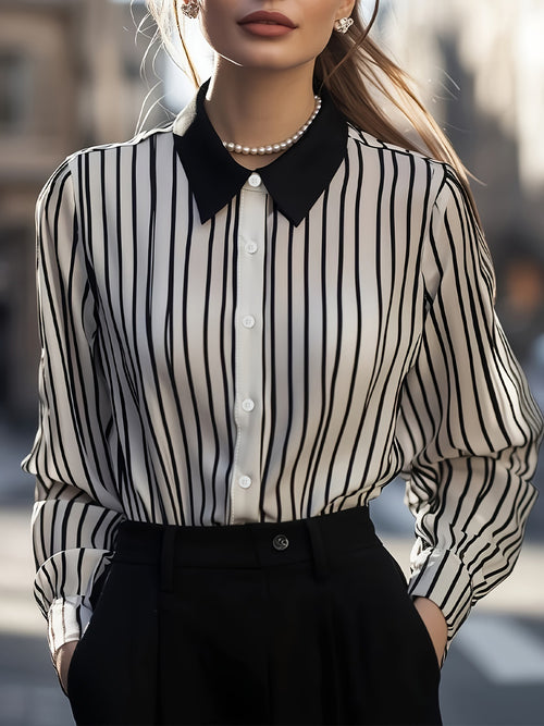 Striped long-sleeved shirt women's pre-fall new shirt versatile top commuter women's shirt