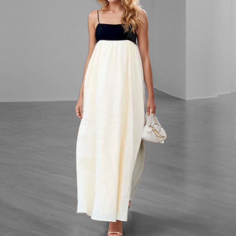 2026 New Amazon European and American Spring Temperament Elegant Fashion Casual Contrast Slip Dress Resort Long Dress