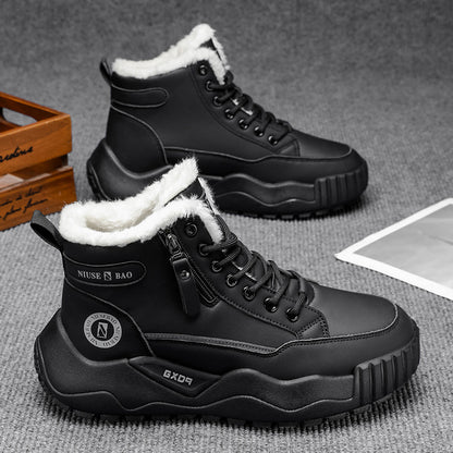 2025 Autumn/Winter New Men's Winter Thick-Soled Men's Shoes, Fleece-Lined Thickened Warm Cotton Shoes, Northeast Cold-Resistant Mid-Top Men's Boots