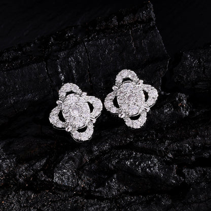 RAKOL Niche Design, Exquisite Hollow-Out Zircon Floral Earrings, Light Luxury Style Studs, Compact and Versatile Earrings