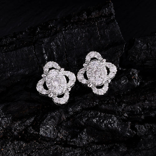 RAKOL Niche Design, Exquisite Hollow-Out Zircon Floral Earrings, Light Luxury Style Studs, Compact and Versatile Earrings