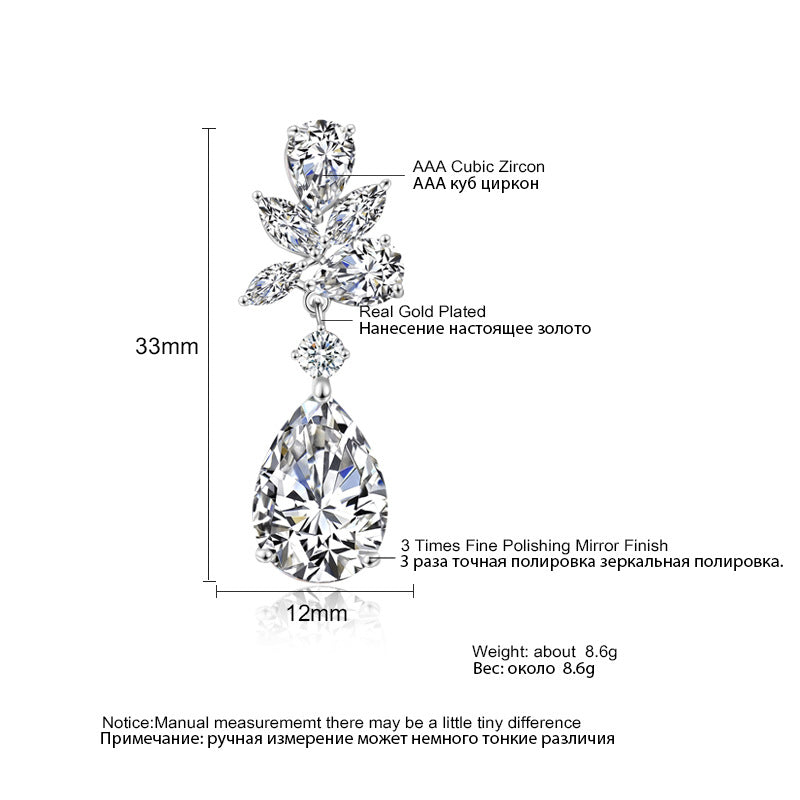 European and American exquisite creative waterdrop petal earrings for women, high-end design with a subtle design sense of micro-set AAA pearl zircon fashion earrings