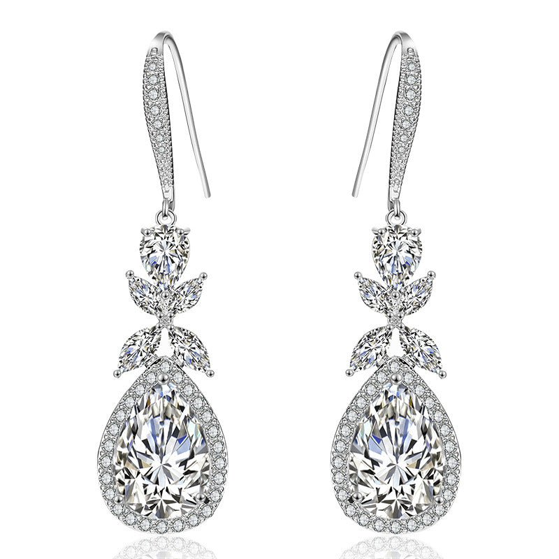 RAKOL European and American Popular Petal Waterdrop AAA Zirconia Earrings for Women, Elegant Versatile Bridal Earrings, In-Stock Wholesale