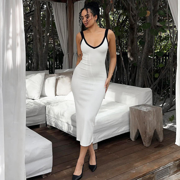 Amazon cross-border European and American clothing 2025 spring/summer new sexy V-neck backless slim hip slip dress