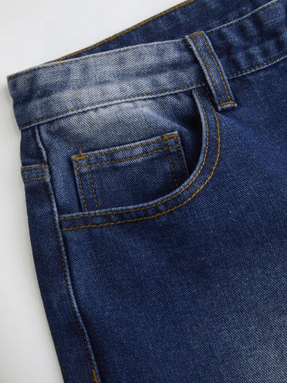 European and American cross-border foreign trade ripped jeans washed high waist straight leg versatile loose denim trousers women JEANS