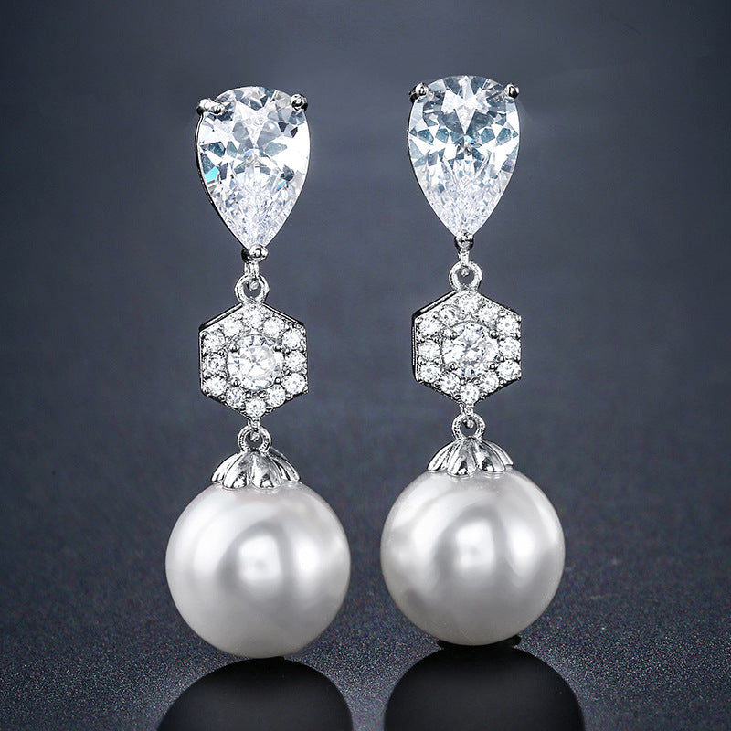 Best-selling foreign trade pearl stud earrings, zircon earrings, light luxury high-end accessories, niche designs, wedding bridesmaids