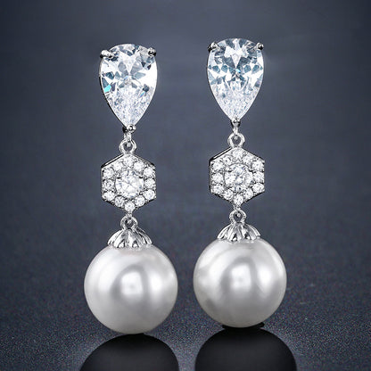 Best-selling foreign trade pearl stud earrings, zircon earrings, light luxury high-end accessories, niche designs, wedding bridesmaids