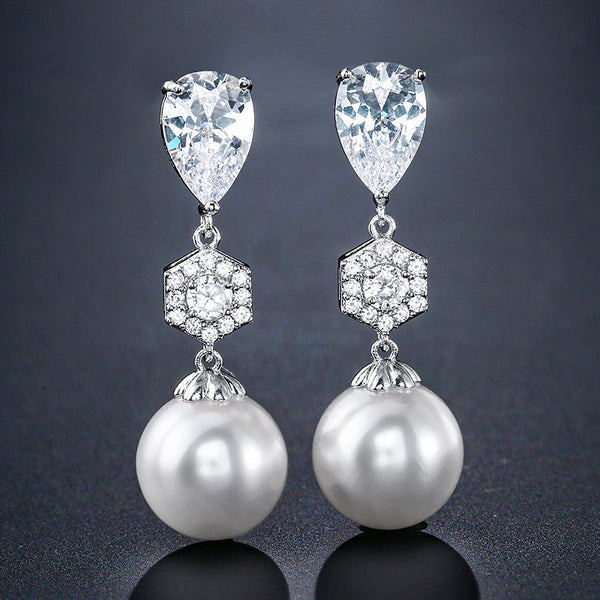 Best-selling foreign trade pearl stud earrings, zircon earrings, light luxury high-end accessories, niche designs, wedding bridesmaids | Ciaura