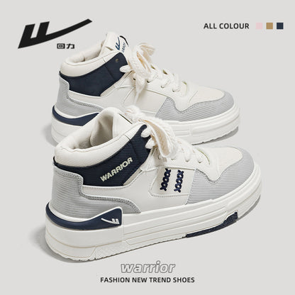 Pull-back color-blocking high-top platform shoes, American preppy style, high-value board shoes, women's leg-length design casual shoes