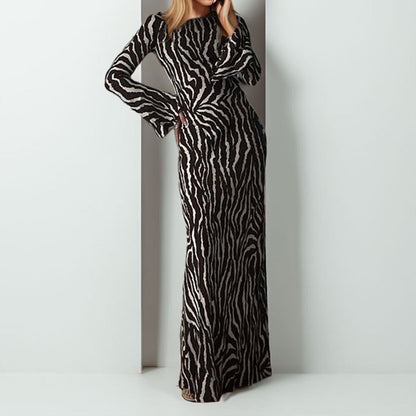 2026 Amazon cross-border independent station cross-border European and beautiful women's clothing temperament elegant and fashionable long-sleeved printed dress women