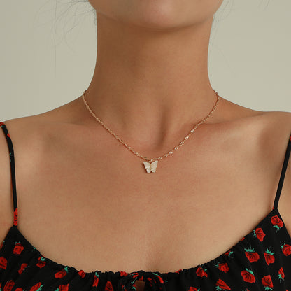 European and American cross-border jewelry acrylic color butterfly pendant necklace women's geometric simple hemp rope chain necklace