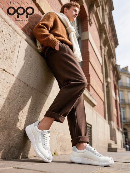 OPP men's shoes spring lightweight low-top versatile white shoes men's outdoor sports running comfortable leather casual shoes