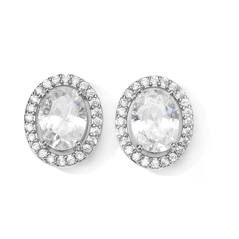 RAKOL Factory Wholesale Cross-border Hot Selling Geometric Oval Egg Stud Earrings Women's Fashion Simple Micro Inlaid Zircon Earrings