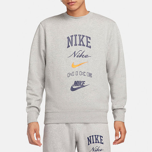 NIKE men's crew neck casual long sleeve pullover fleece warm loose sweatshirt FN2611-365-063