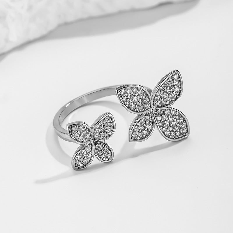 RAKOL Japanese, Korean, European, and American New Style Micro-Accented Four-Leaf Clover Open Index Finger Ring, Women's Fashionable Versatile Matching