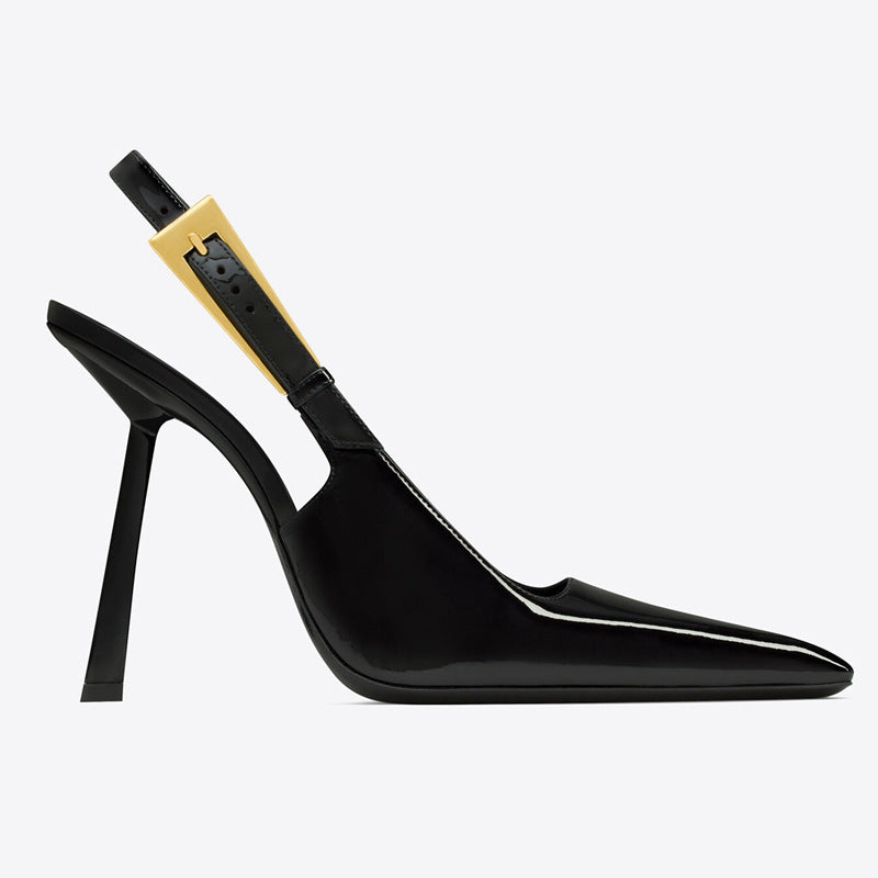 2026 Summer New European and American Style Square Toe Stiletto Sandals Patent Leather Surface, Rubber Sole Microfiber Lined Women's Shoes