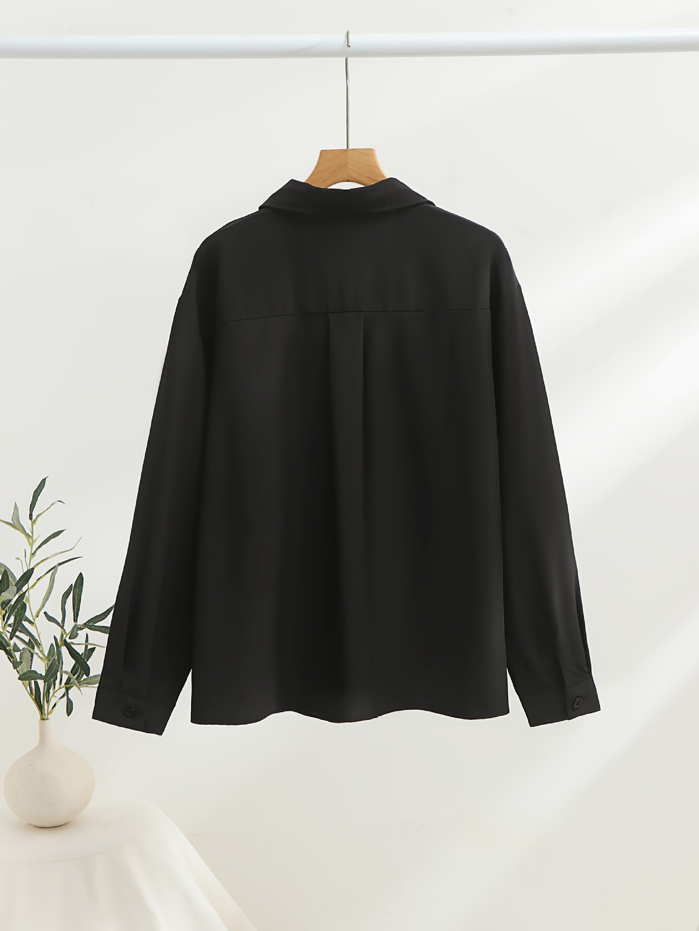 European and American cross-border new long-sleeve minimalist women's shirt, long-sleeve lapel versatile loose women's shirt