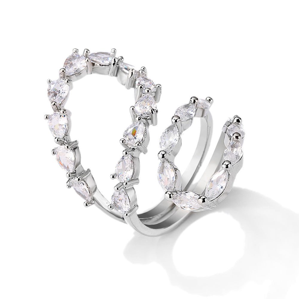 Real gold electroplating diamond setting sugar opening ring light luxury high-end index ring fashion versatile commuter hand jewelry wholesale