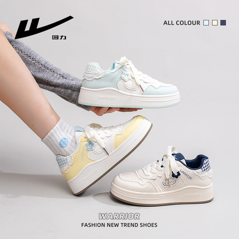 Huili New Sea Salt Fashion Board Shoes Sweet Kitten Casual Shoes Versatile Color Blocked Lace Comfortable Platform Shoes Wholesale