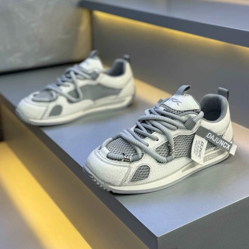 Men's Summer 2026 New Fashionable Versatile Comfortable Casual Shoes, Leather Mesh Patchwork, Breathable Soft-Soled Lightweight Argan Shoes