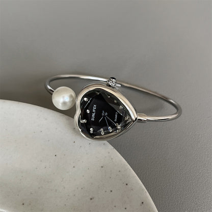 Sunlifex Peach Heart Bracelet Watch for Women, Exquisite Niche Pearl Diamond Design, Douyin Best-Selling Women's Watch