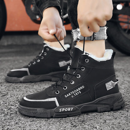 Fleece-lined thickened snow boots for men, winter cotton shoes, outdoor waterproof, non-slip, warm Martin boots, Korean version cross-border in-stock