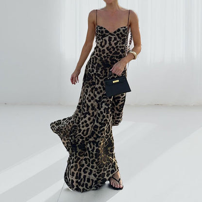 Cross-border European and American women's clothing 2025 new spring temperament elegant fashion sexy leopard print sundress long skirt women