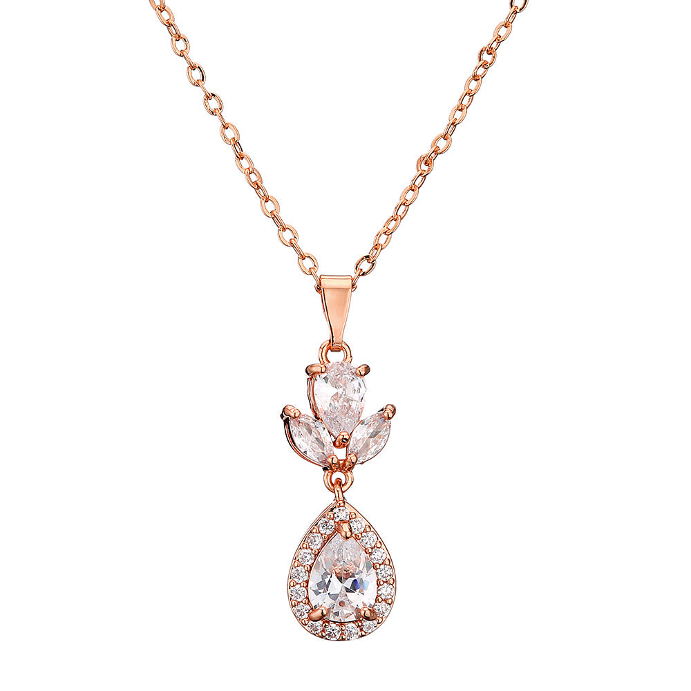 RAKOL in-stock wholesale zircon jewelry two-piece set, women's earrings, necklace, bridal wedding accessories