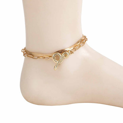 European and American cross-border jewelry, temperament, double-layer snake pendant anklet, girl's sense of luxury, trendy nightclub fashion footwear