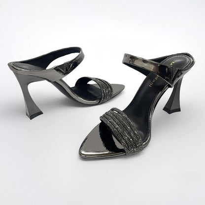 YX2026 summer new rhinestone sexy wearing horseshoe heel slippers pointed toe open-toe temperament sexy high-heeled sandals for women