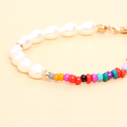 European and American cross-border jewelry Women's half-sided colored rice bead pearl bracelet Amazon popular personality matching hand jewelry