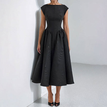 2026 Spring New European and American Clothing Elegant and Sexy Open Back Fashion Slim Crew Neck Sleeveless Solid Color Dress