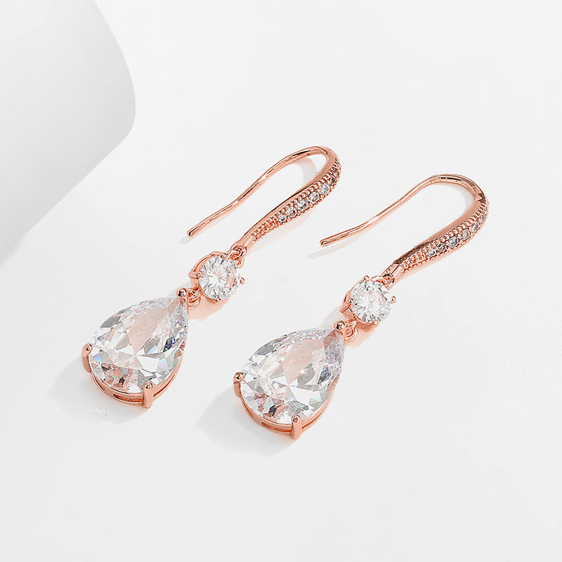 RAKOL Korean version has a simple personality and a long drop earring, a beautiful temperament, a micro-inlaid zircon bridal earring, and an earring
