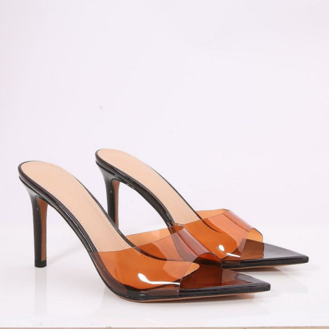 YX Transparent Heeled Sandals Women's 2026 Summer New Fashion Stiletto Heel Pointed Toe Sexy Open Toe Slippers Wear Outside