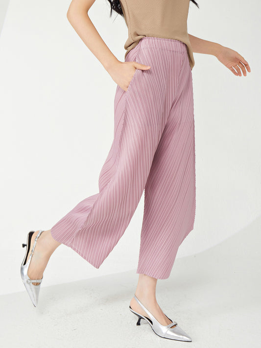 三宅休闲裤子女个性专柜款宽松大码松紧腰九分裤时尚百搭哈伦裤子