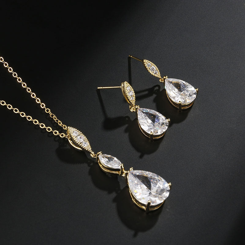 RAKOL Cross-border Copper Inlaid Zircon Set Necklace Earrings European and American Fashion Simple Waterdrop Bridal Dress Accessories