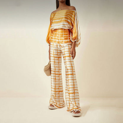 Amazon 2025 New European and American Clothing Loose Bat Sleeve Top Women's Wide-leg Pants Fashion Suit Women's Two-Piece Suit