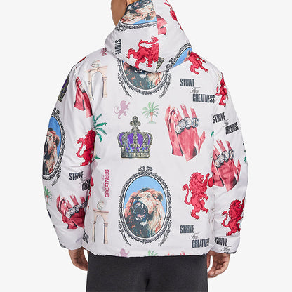 NIKE Men's James Print Hooded Casual Warm Jacket Down Jacket FB6975-010-030