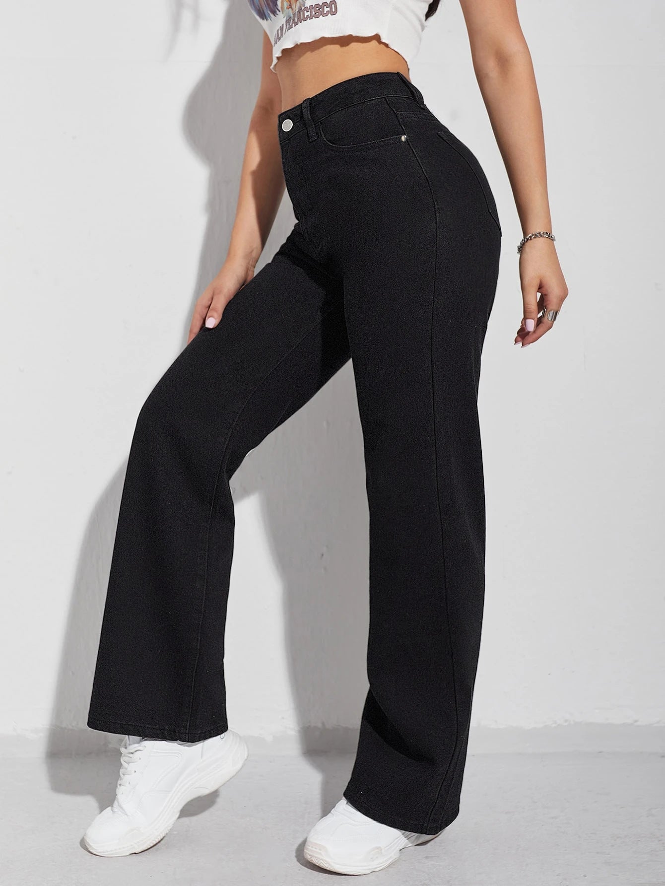 New mid-rise retro wide-leg jeans women's 2025 European and American cross-border Amazon straight-leg casual trousers JEANS