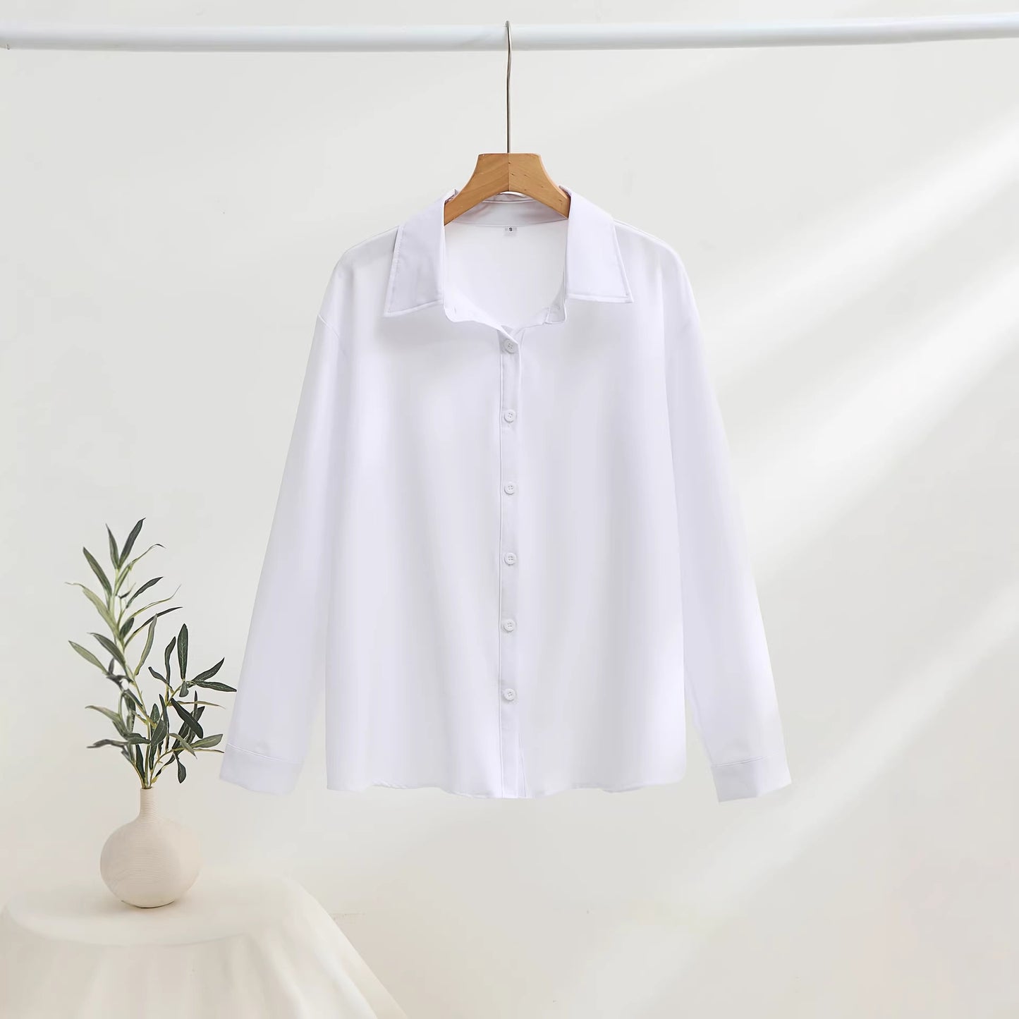 European and American cross-border new long-sleeve minimalist women's shirt, long-sleeve lapel versatile loose women's shirt