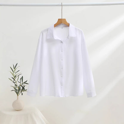 European and American cross-border new long-sleeve minimalist women's shirt, long-sleeve lapel versatile loose women's shirt